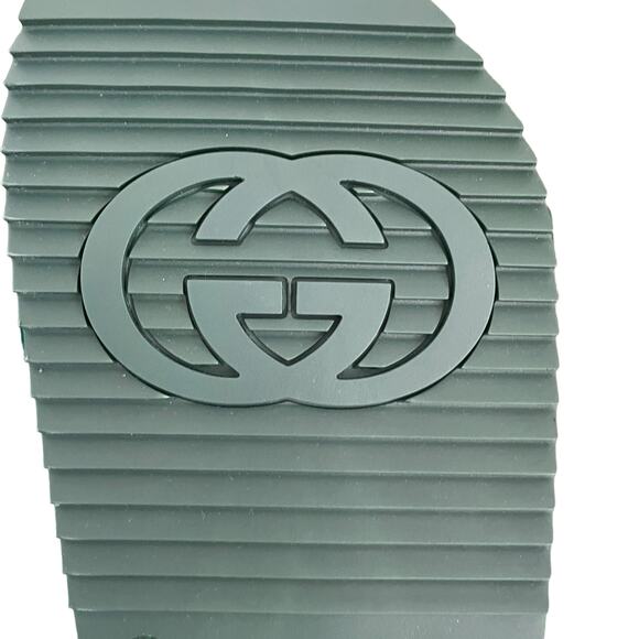 GUCCI  Jumbo Logo Embossed Slide Sandals Italian Leather Green Men's Size G9 NEW - Picture 9 of 12